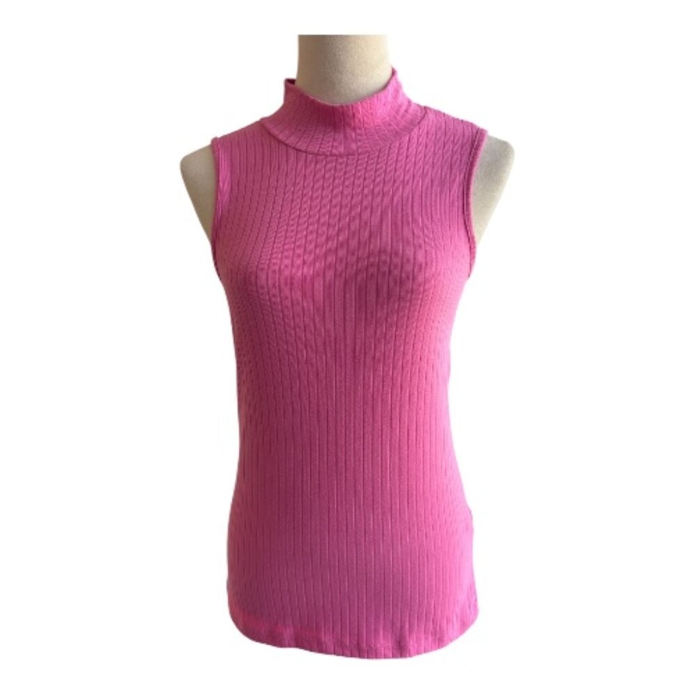 B MY STORY Pink Ribbed High-Neck Sleeveless Top - Size M (2579-1)